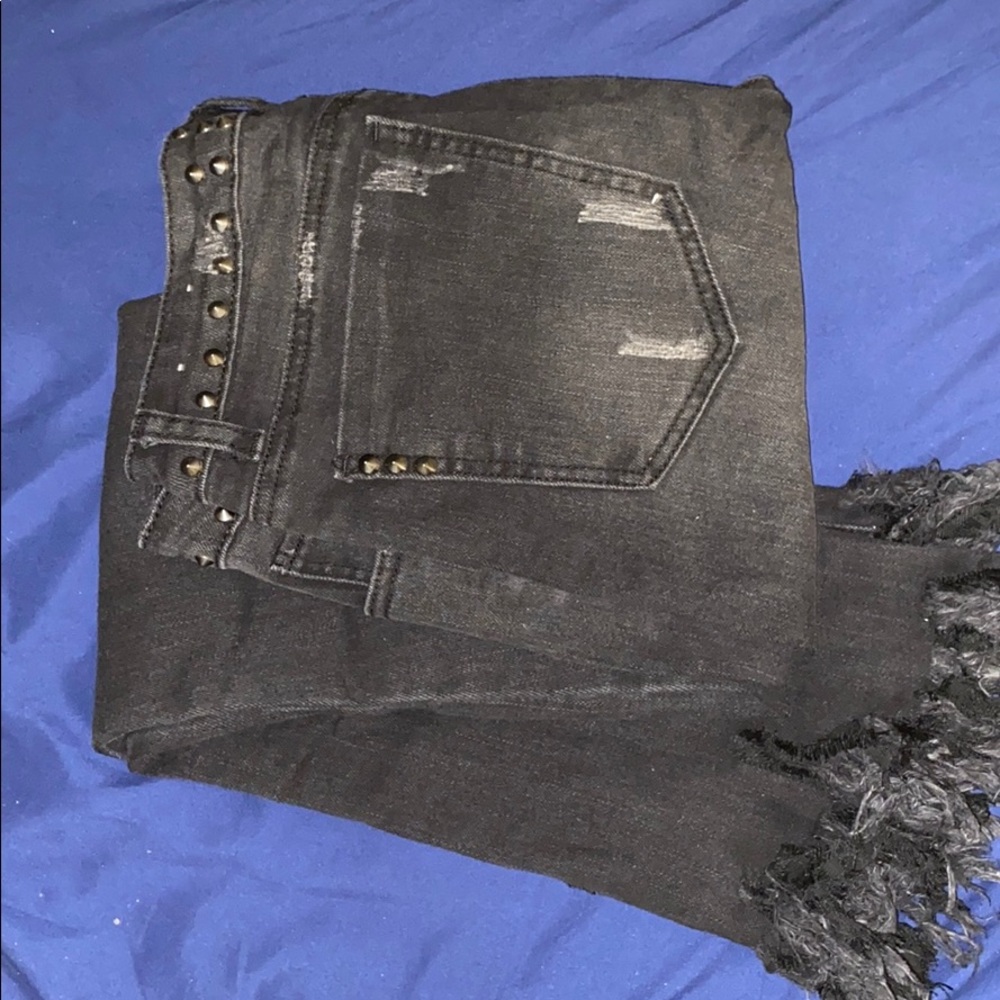 Distressed + Studded black jeans